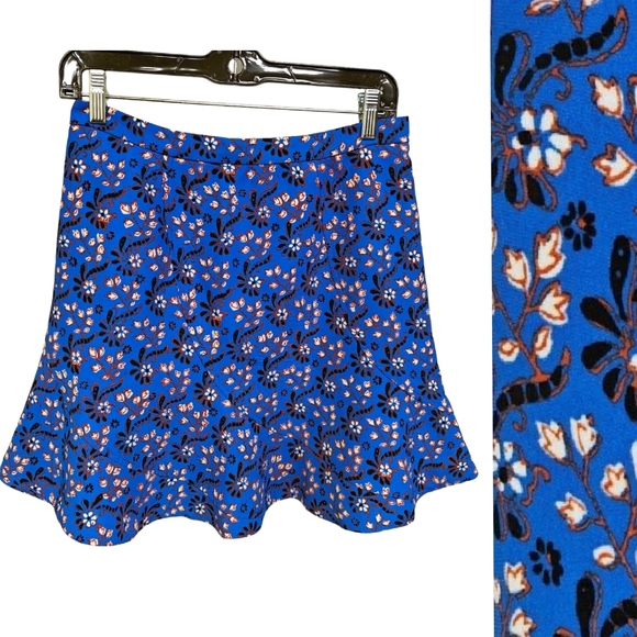 J Crew Flutter Flounce Mini Skirt E1156 Retro Bandana Style Floral Print Blue 2 - Picture 1 of 7